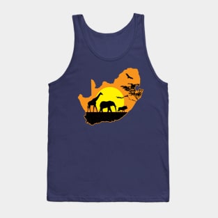 South Africa Safari Savannah Sunset Giraffe Elephant Wildebeest Tank Top